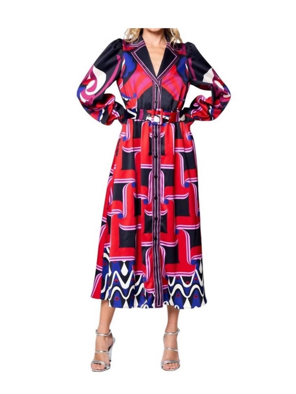 Ciebon - Jessenia Engineered Swirl Shirt Dress- Size Small